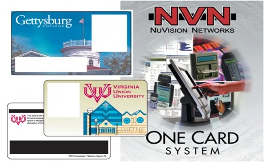 Campus ID card designs for Gettysburg College and Virginia Union University with the NuVision Networks One Card System